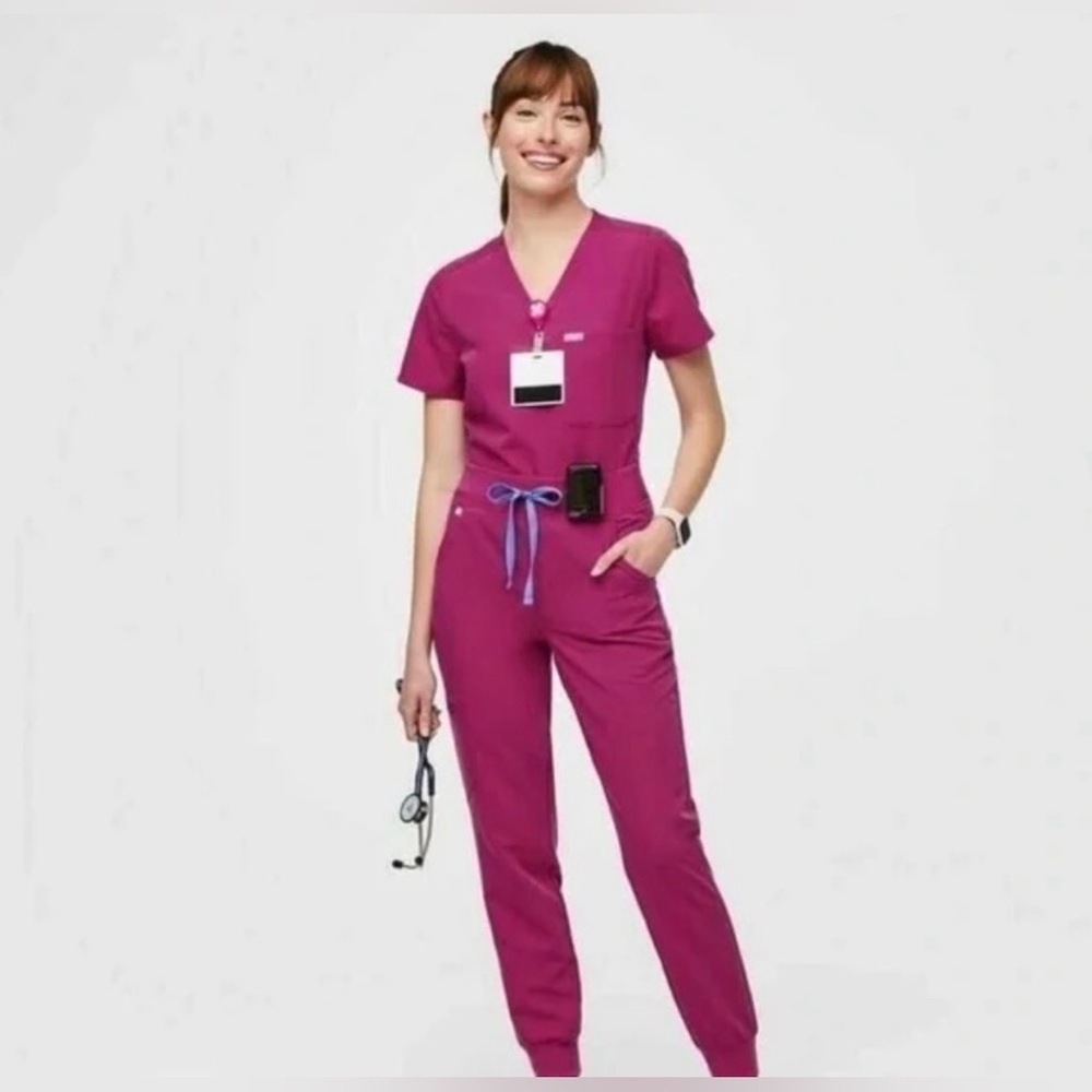 Figs Women's Track Jogger Scrub Set in Berry